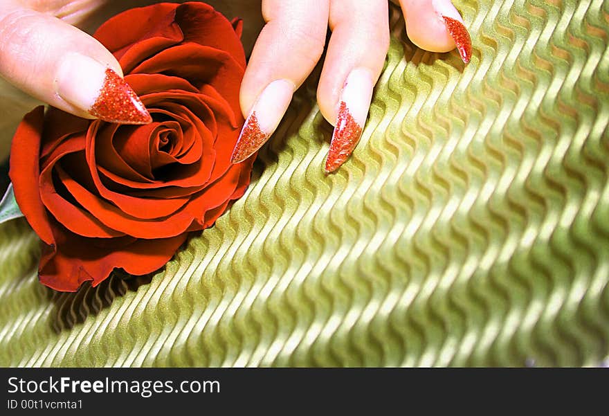 Red nails and red rose. Red nails and red rose