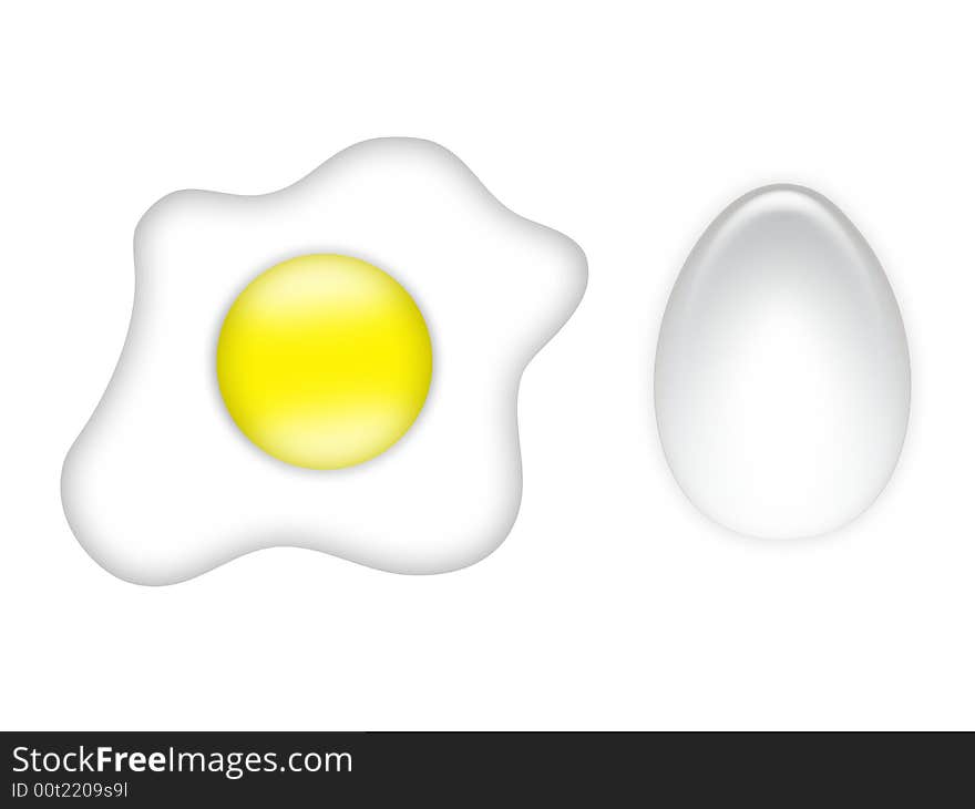 Fried egg and white egg. Fried egg and white egg