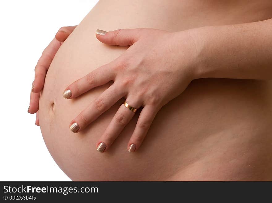 Pregnant woman on a white background