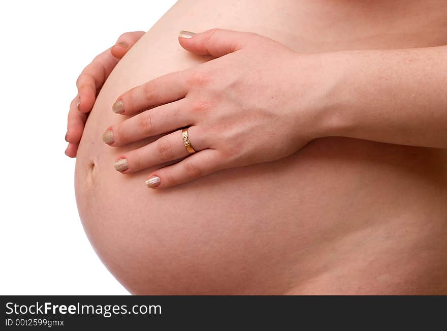 Pregnant woman on a white background