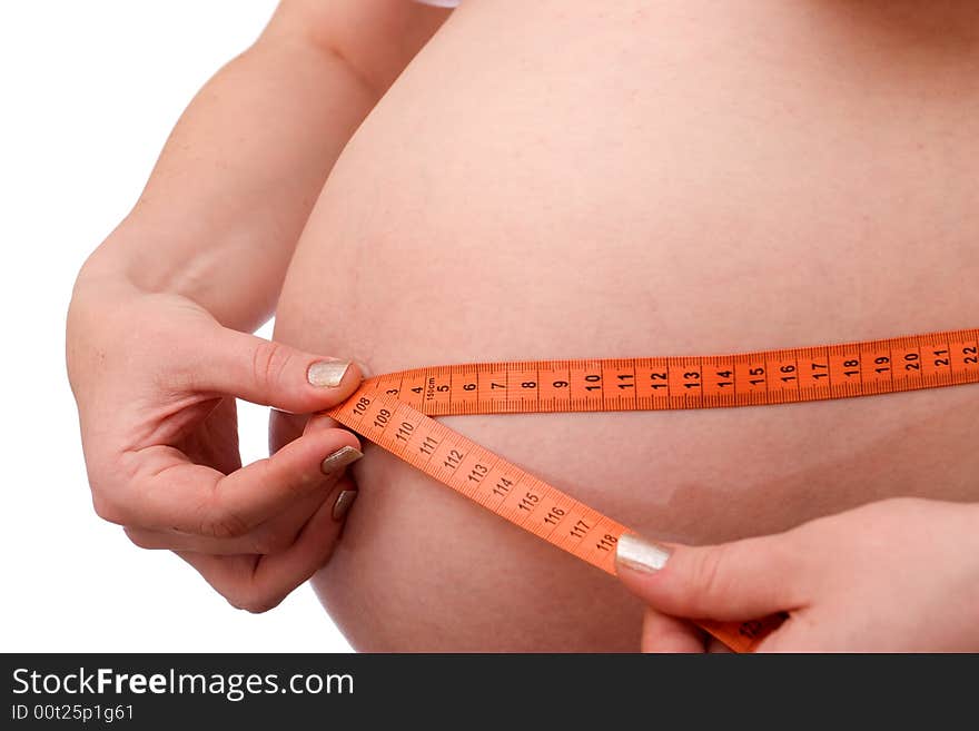 Pregnant woman on a white background