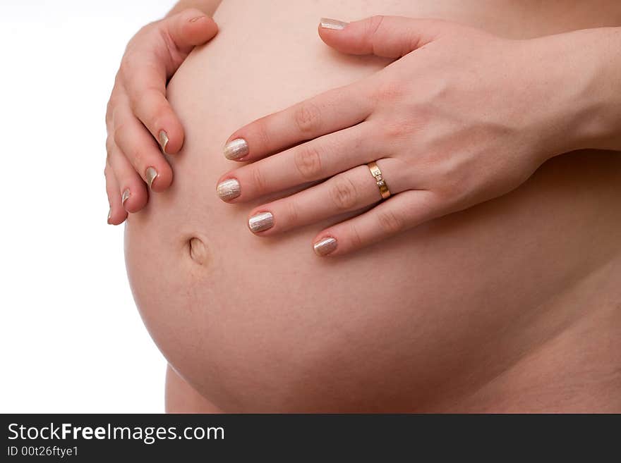 Pregnant woman on a white background