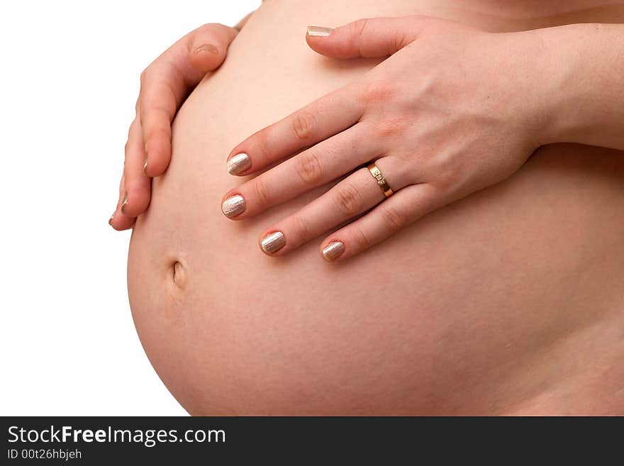 Pregnant woman on a white background