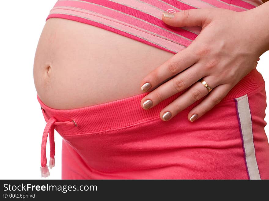 Pregnant woman on a white background