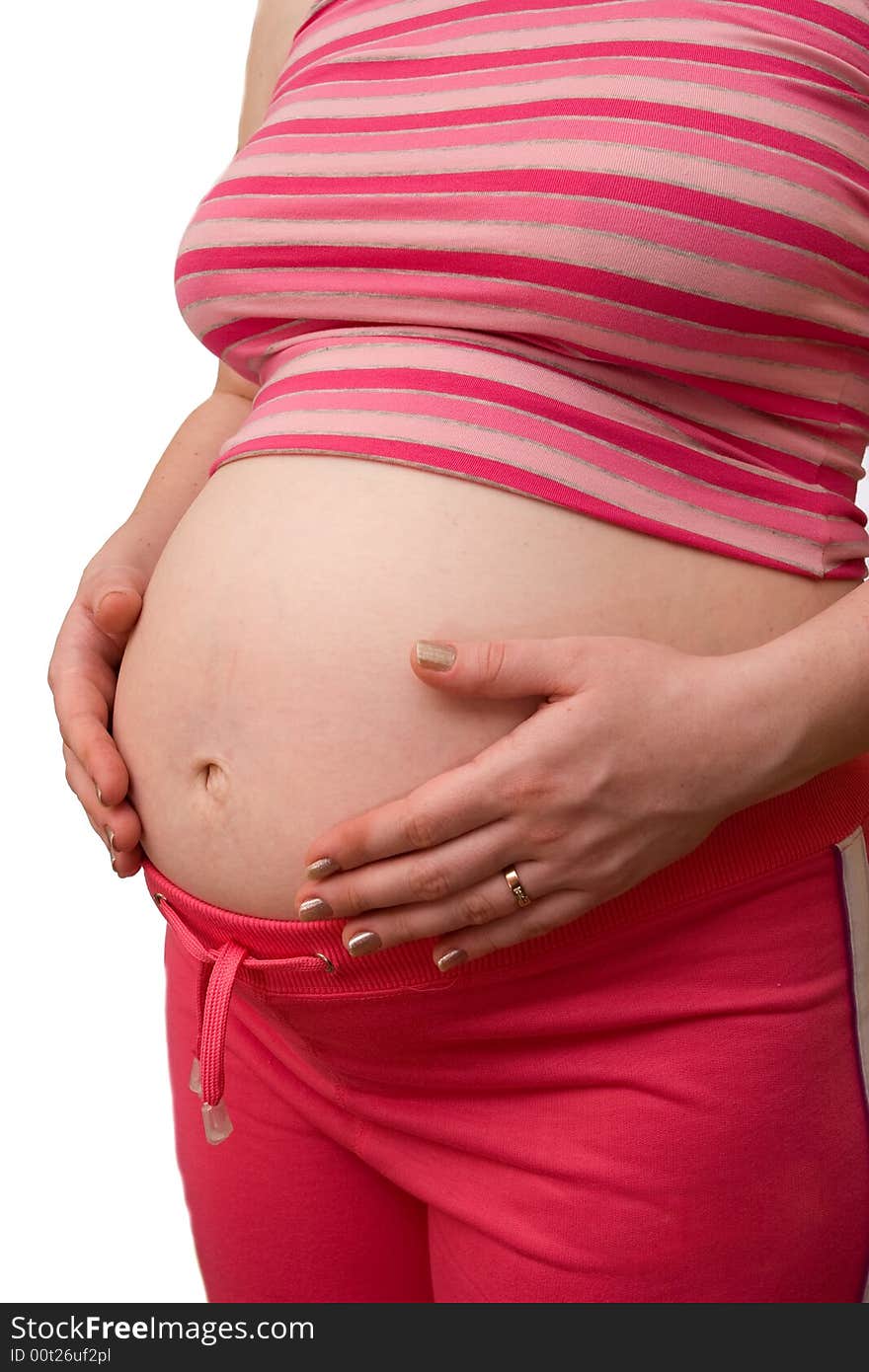 Pregnant woman on a white background