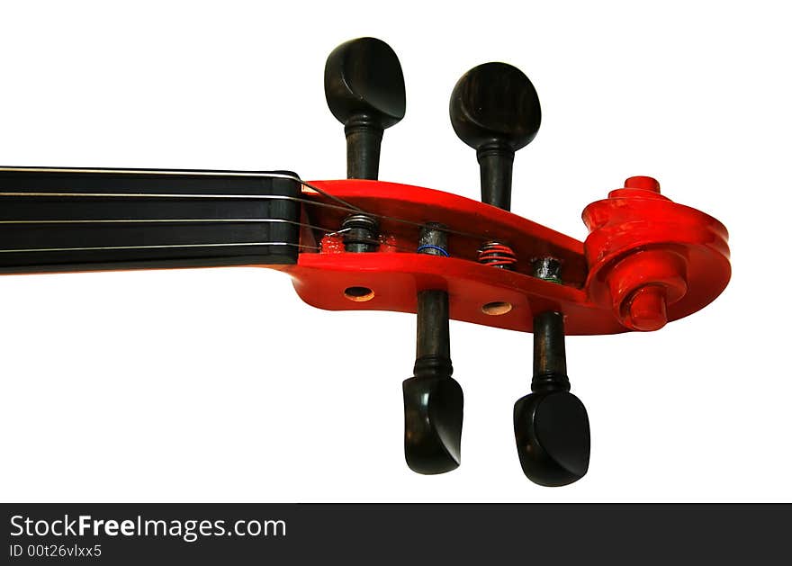 Neck an old violin on a white background. A detail