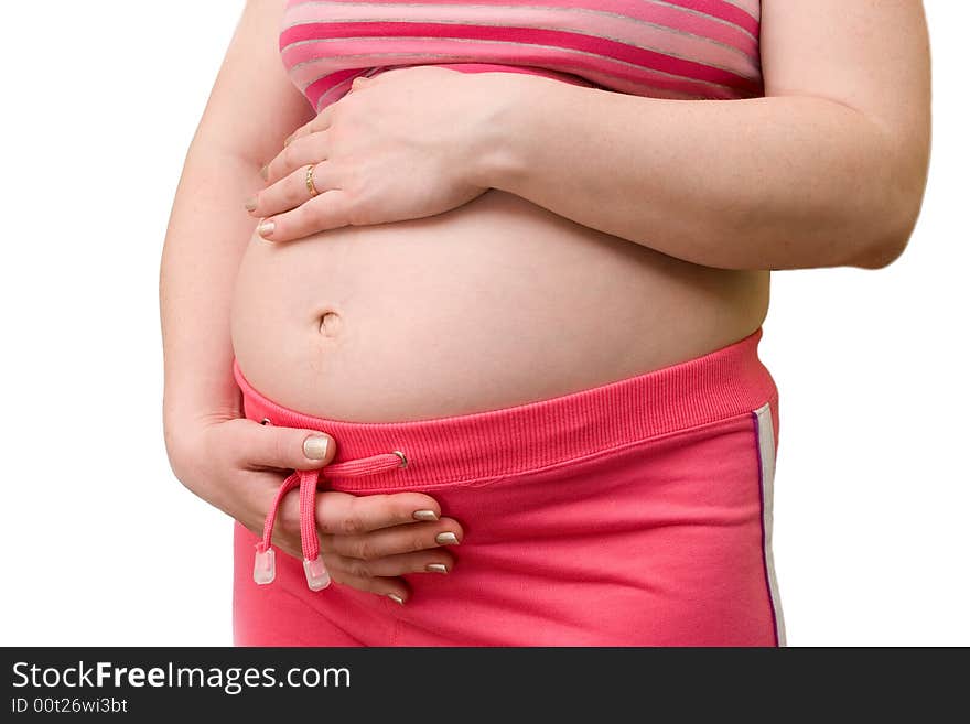 Pregnant woman on a white background