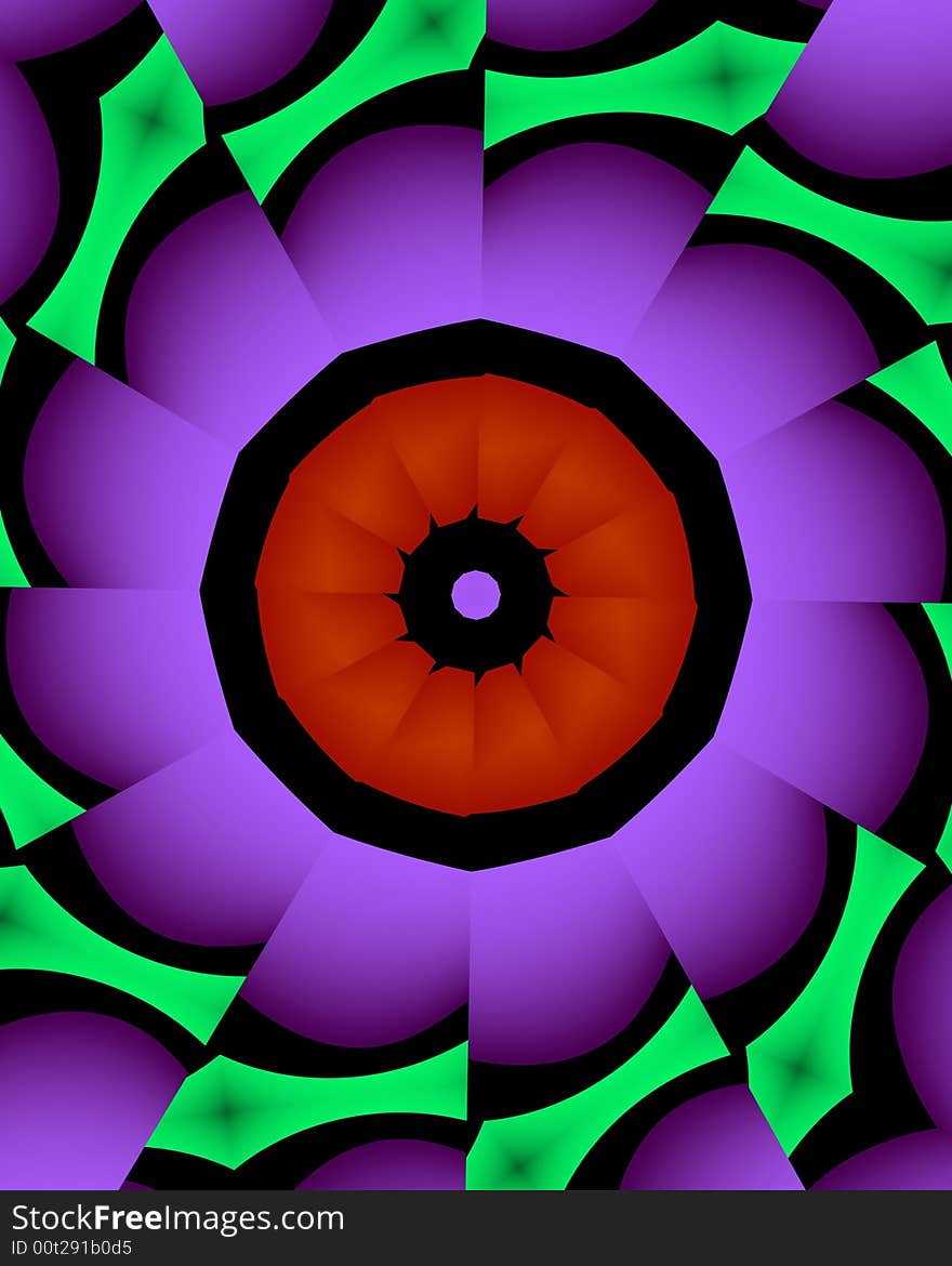 Abstract fractal image resembling a floral kaleidoscope wheel