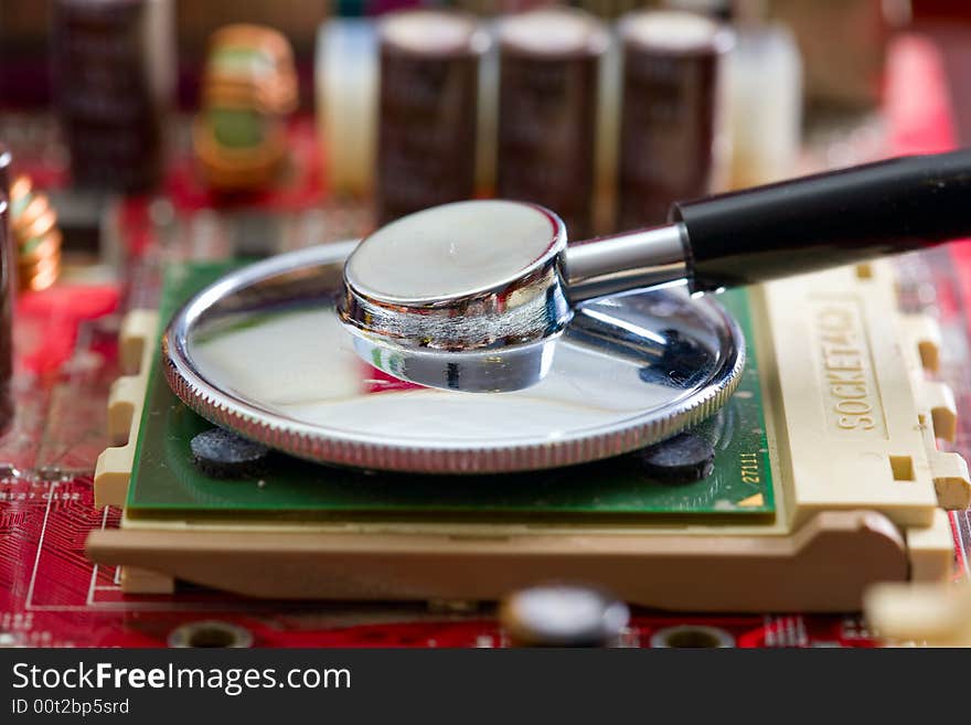 Stethoscope on the processor of a mainboard