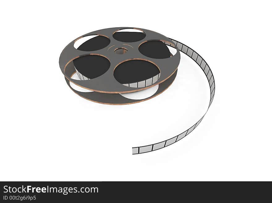 Isolated film reel closeup - 3d illustration on white background