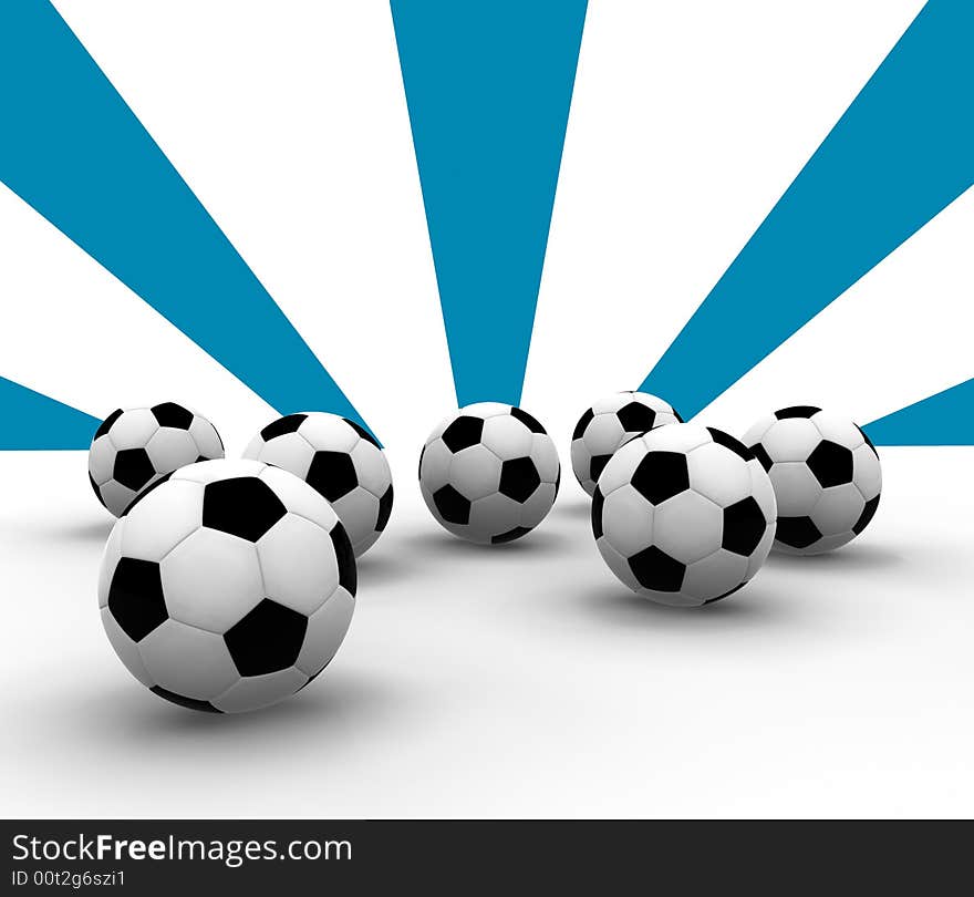 Soccer balls on blue lines background