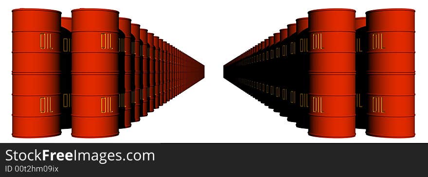 An illustration of rows of oil barrels. An illustration of rows of oil barrels.