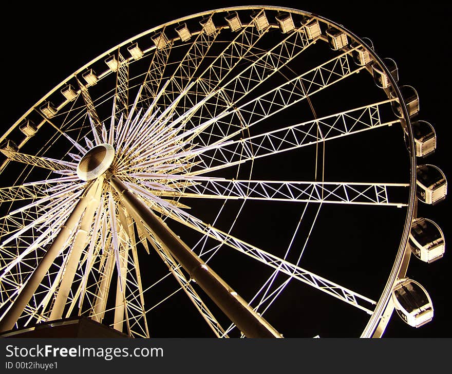 Illuminated Ferris Wheel in Dark, Amusement Park