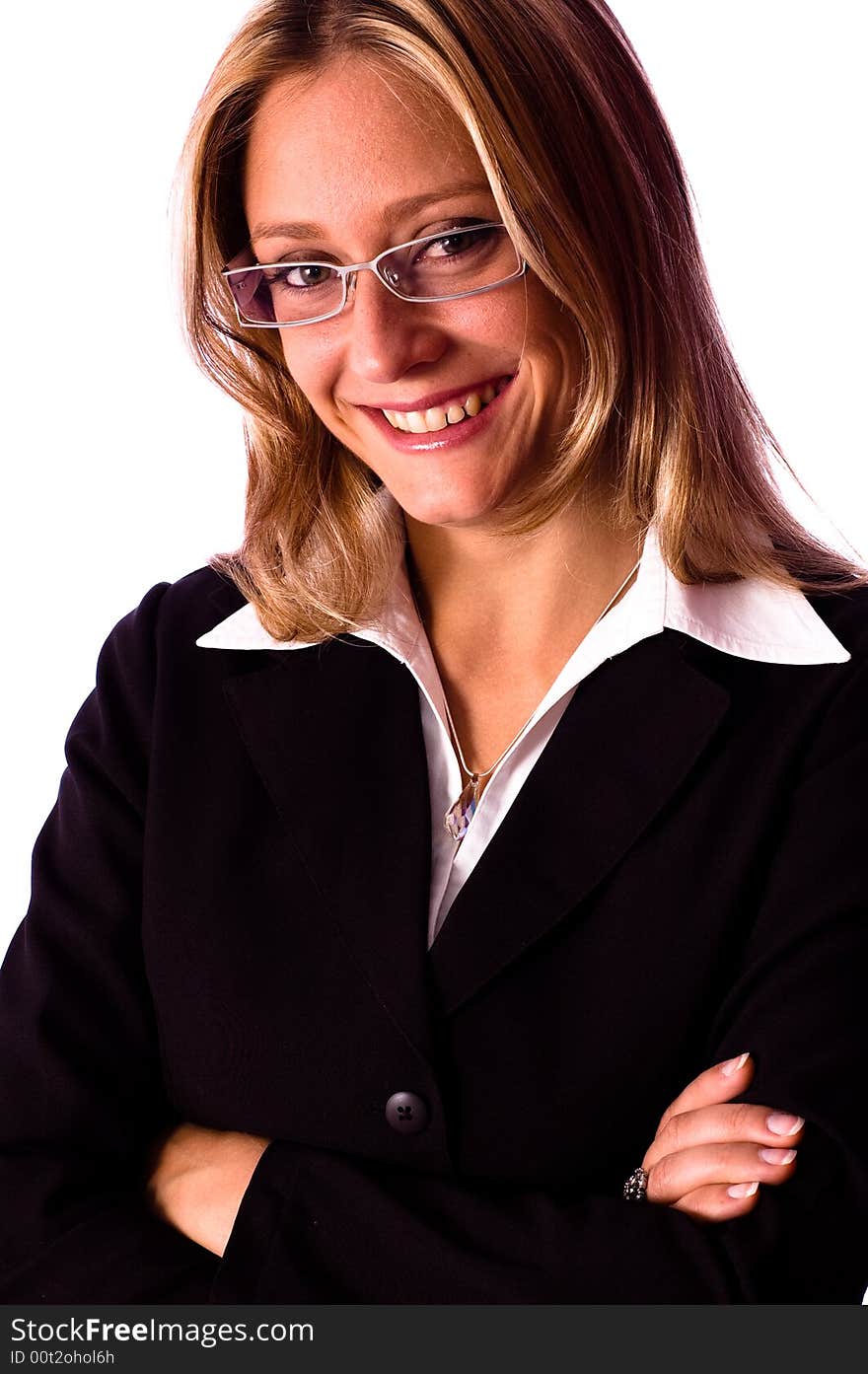 Beautiful woman look to the camera on the white background. Beautiful woman look to the camera on the white background