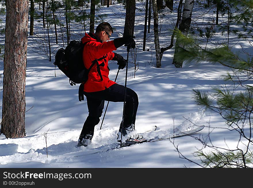 Traversing the backcountry on skis.