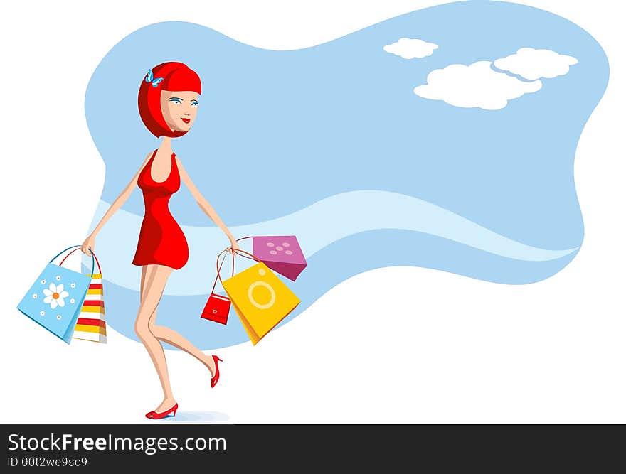 Vector Image. A young girl with shopping. Vector Image. A young girl with shopping