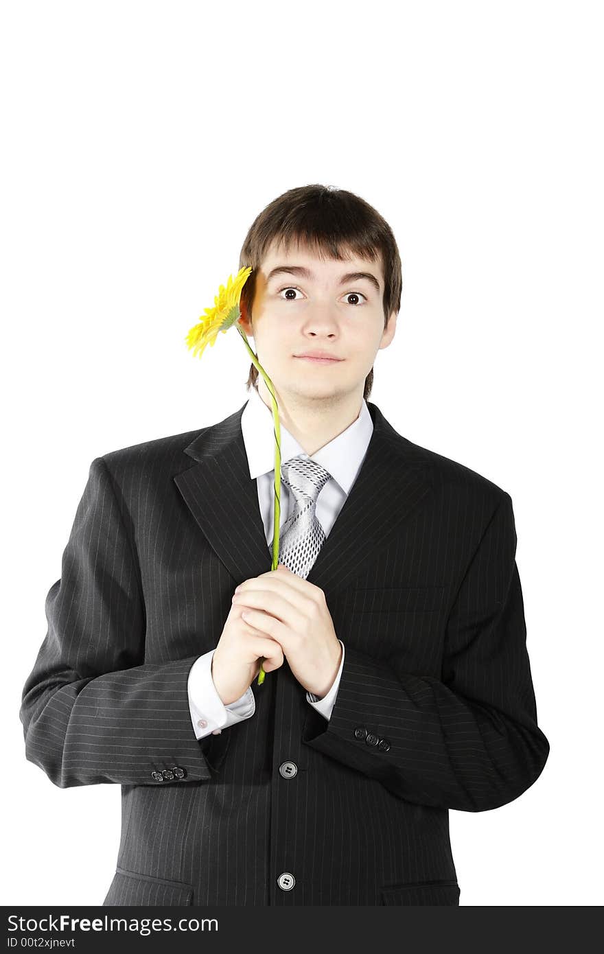 Boy with a gift on the white background