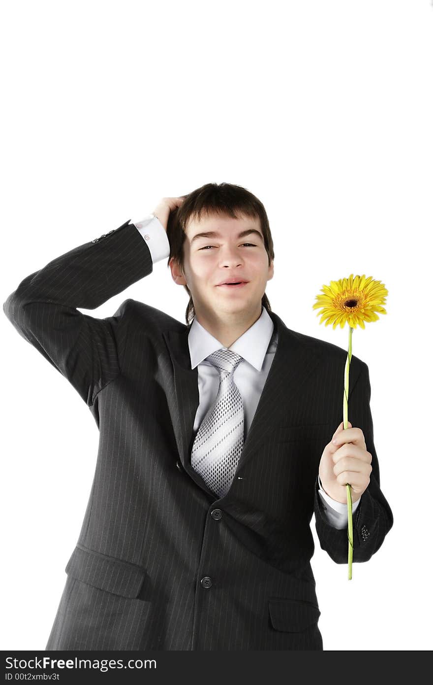 Boy With A Gift On The White Background