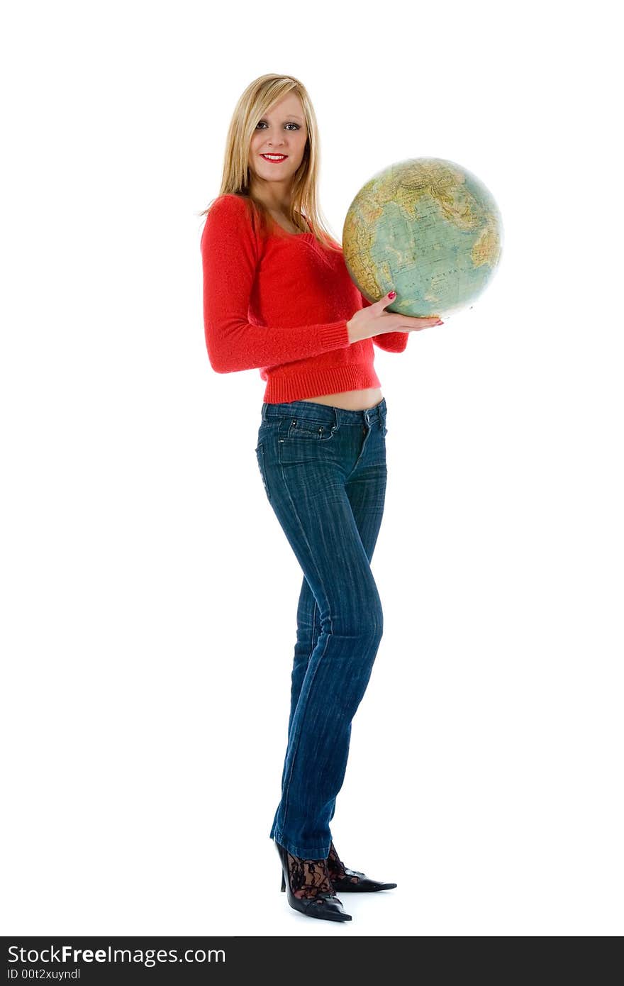 Young woman with  globe