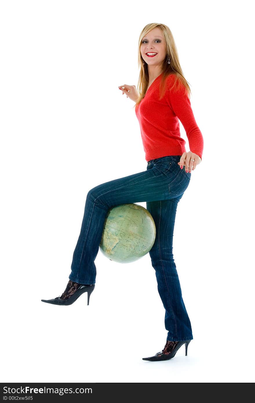 Young woman with  globe