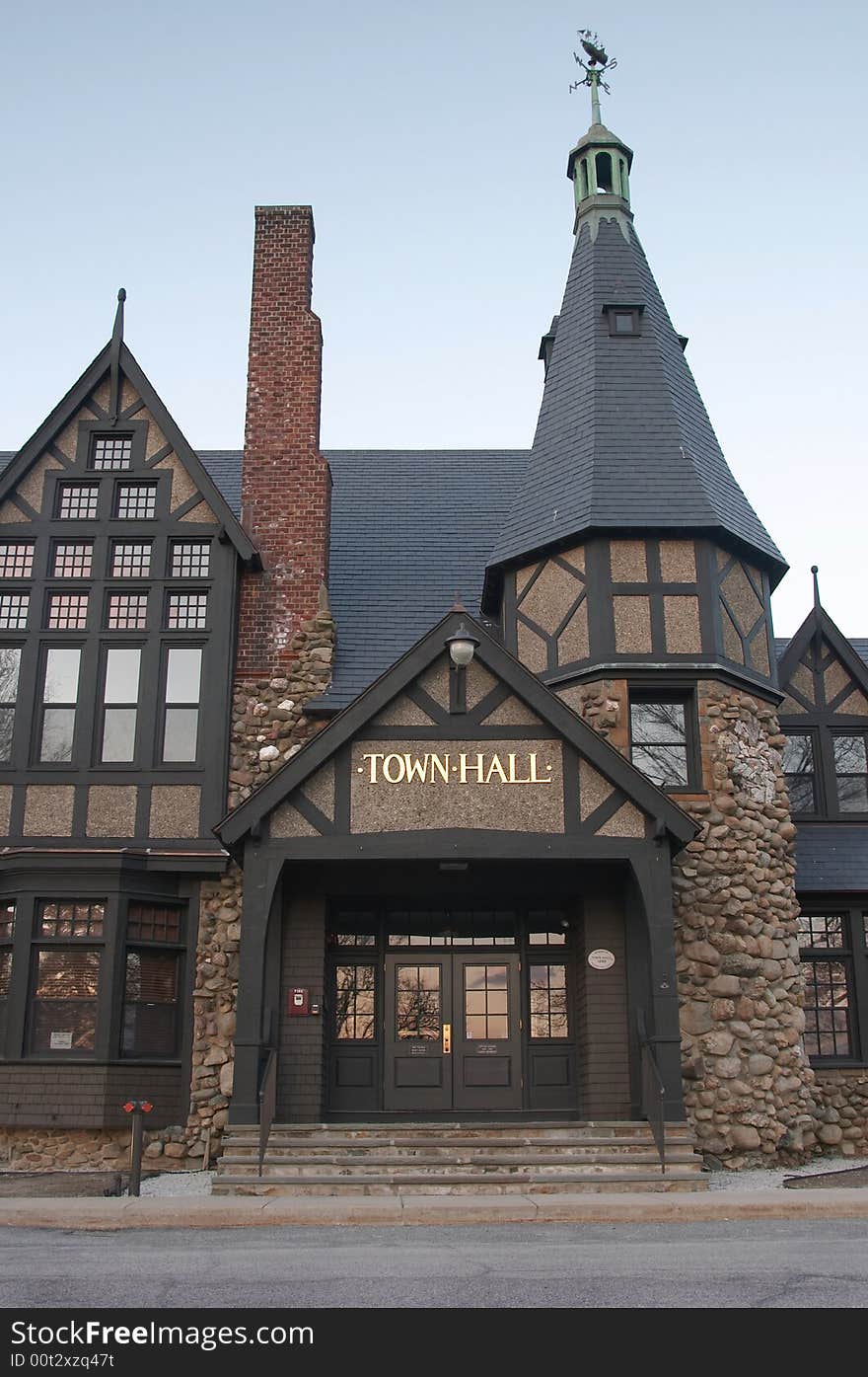 Historic Town Hall building in small New England town