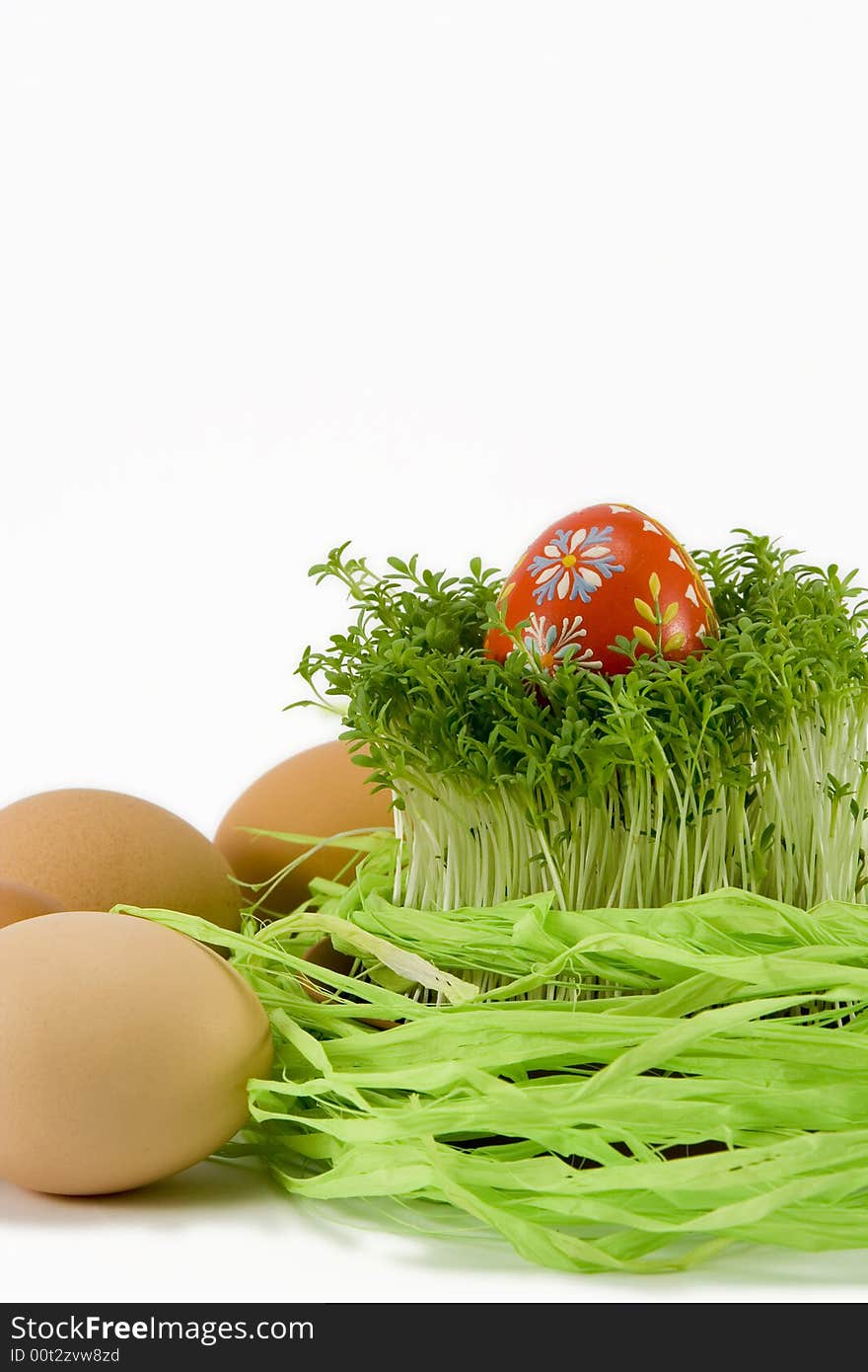 The red egg with cress among other eggs