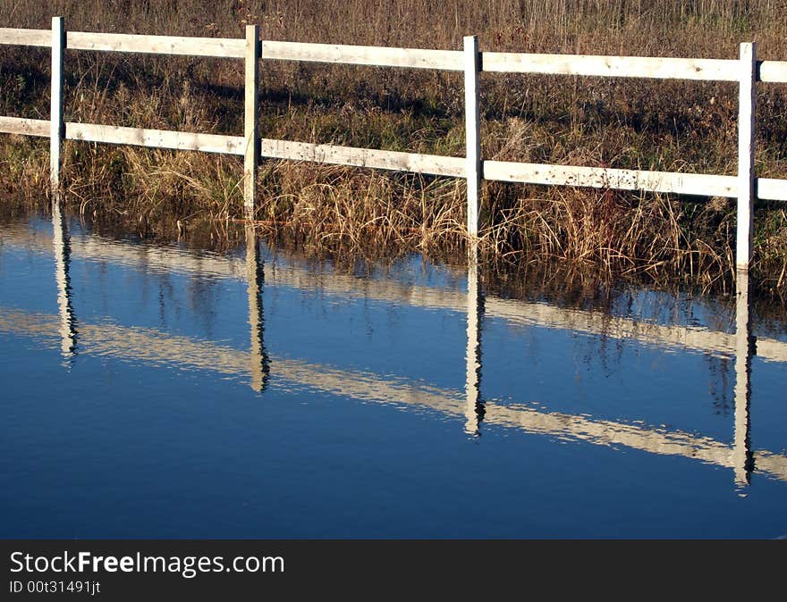 Wooden fence and water in the countryside