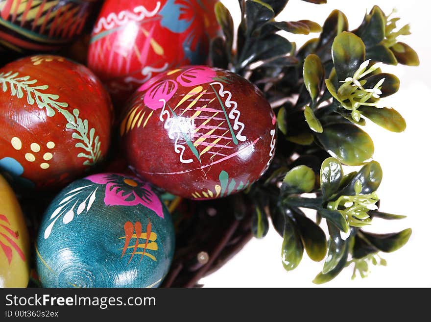 Colorful easter eggs closeup isolated on white