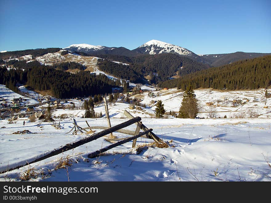 Snow-covered mountains in Carpathians on Ukraine