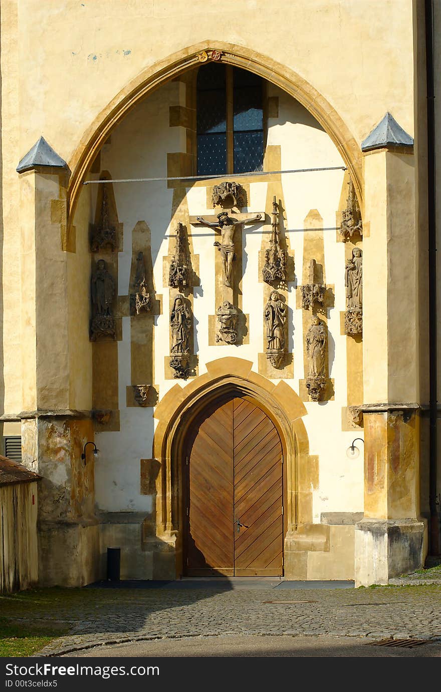 Church gate of the conventual church in Blaubeuren near Ulm, South-Germany