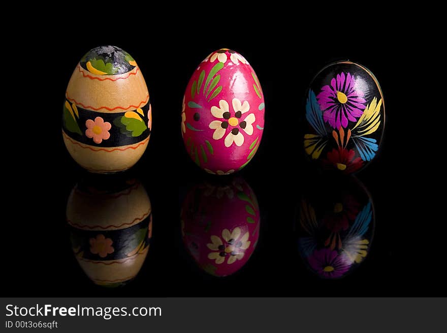 Easter Eggs On Black Mirror, Hand Painted