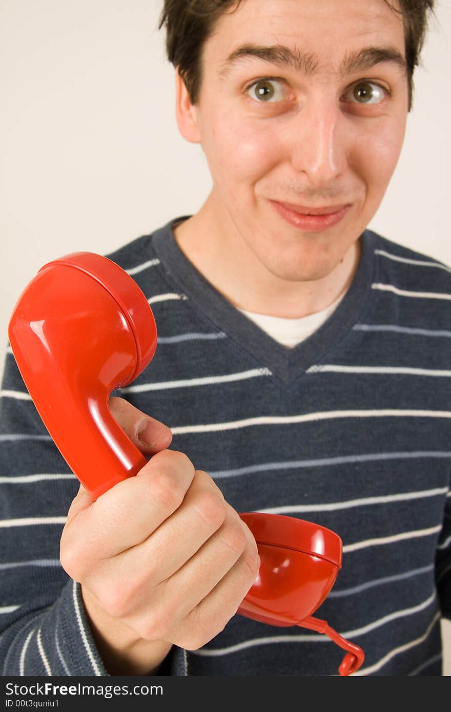 Red telephone receiver