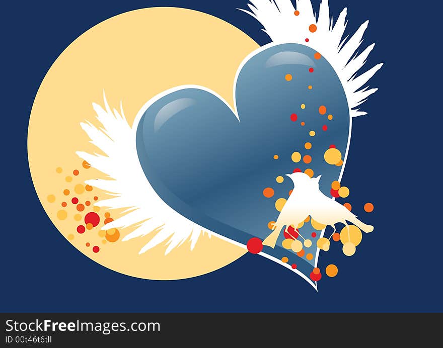 This image is a vector illustration,contains two litle birds in a big heart. This image is a vector illustration,contains two litle birds in a big heart.