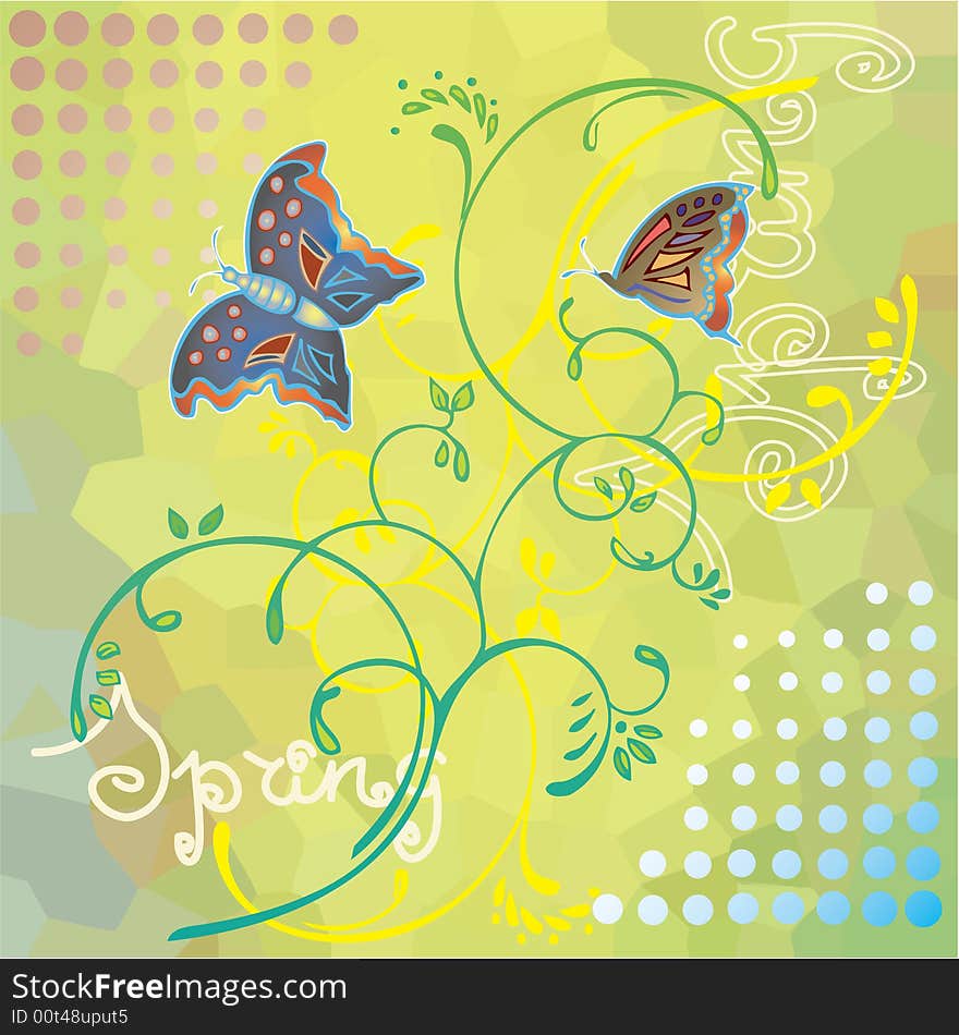 Seasonal illustration with butterfly and floral  motive. Seasonal illustration with butterfly and floral  motive