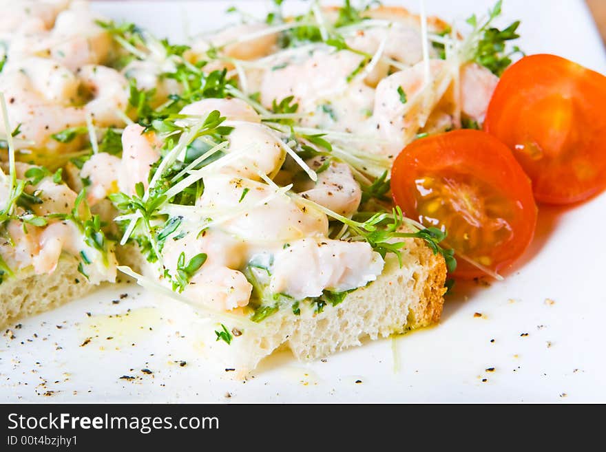 Sliced prawn and cress sandwich