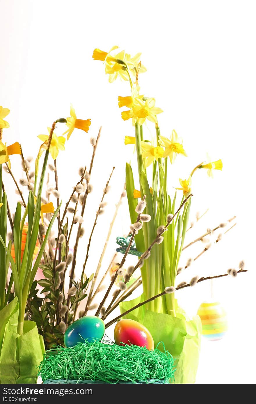 Easter floral arrangement on a withe background. Easter floral arrangement on a withe background.