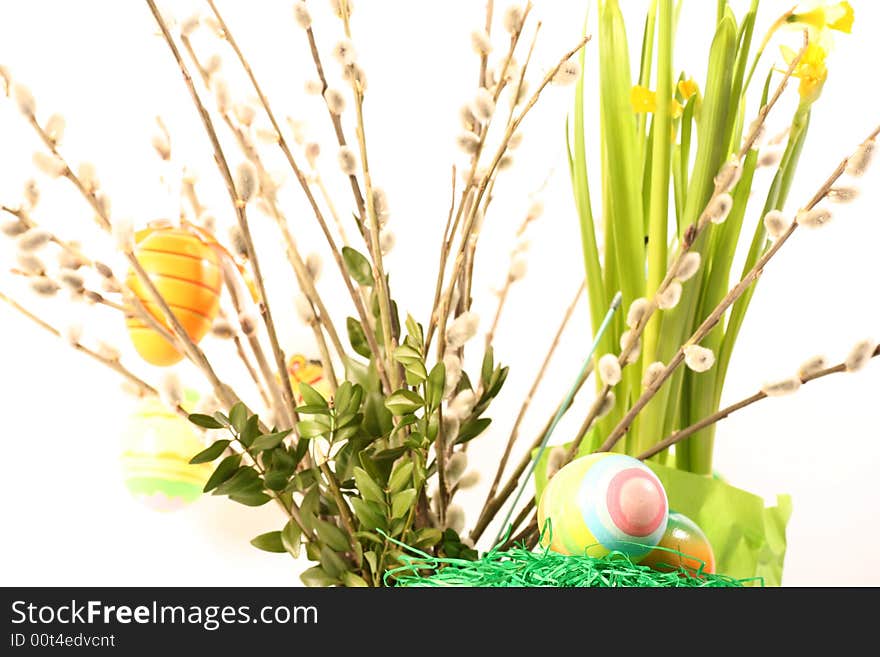 Easter floral arrangement on a withe background. Easter floral arrangement on a withe background.