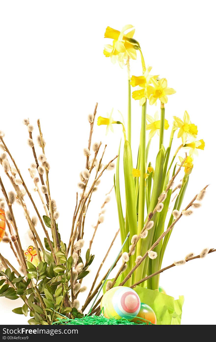 Easter floral arrangement on a withe background. Easter floral arrangement on a withe background.