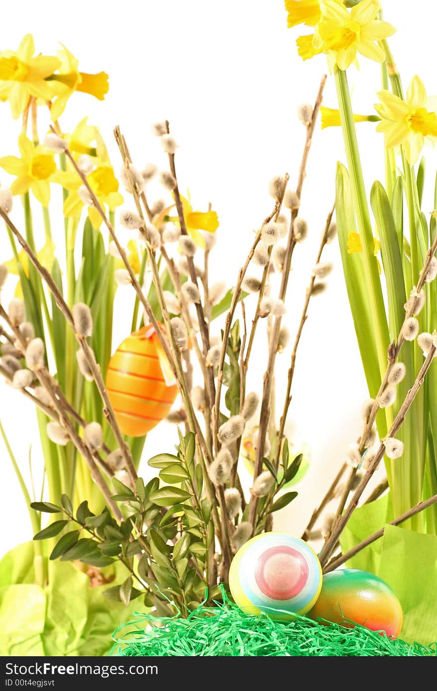 Easter floral arrangement on a withe background. Easter floral arrangement on a withe background.