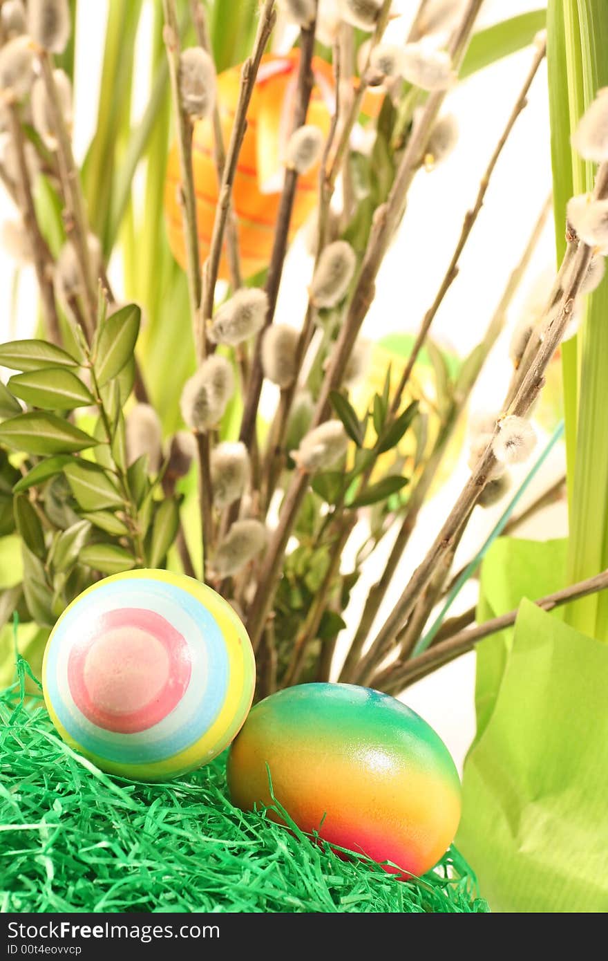 Easter floral arrangement on a withe background. Easter floral arrangement on a withe background.