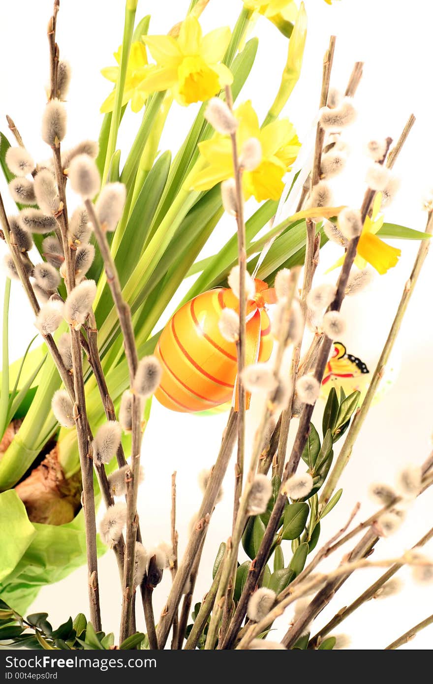 Easter floral arrangement on a withe background. Easter floral arrangement on a withe background.