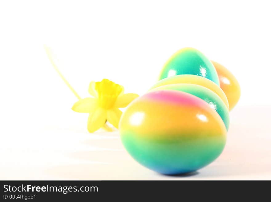 Painted eggs on a withe background.