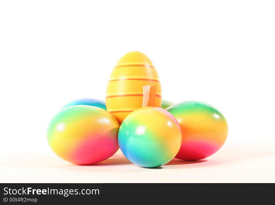 Painted eggs on a withe background.