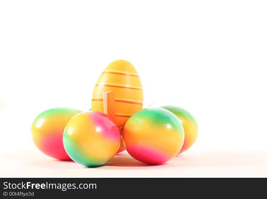 Painted eggs on a withe background.