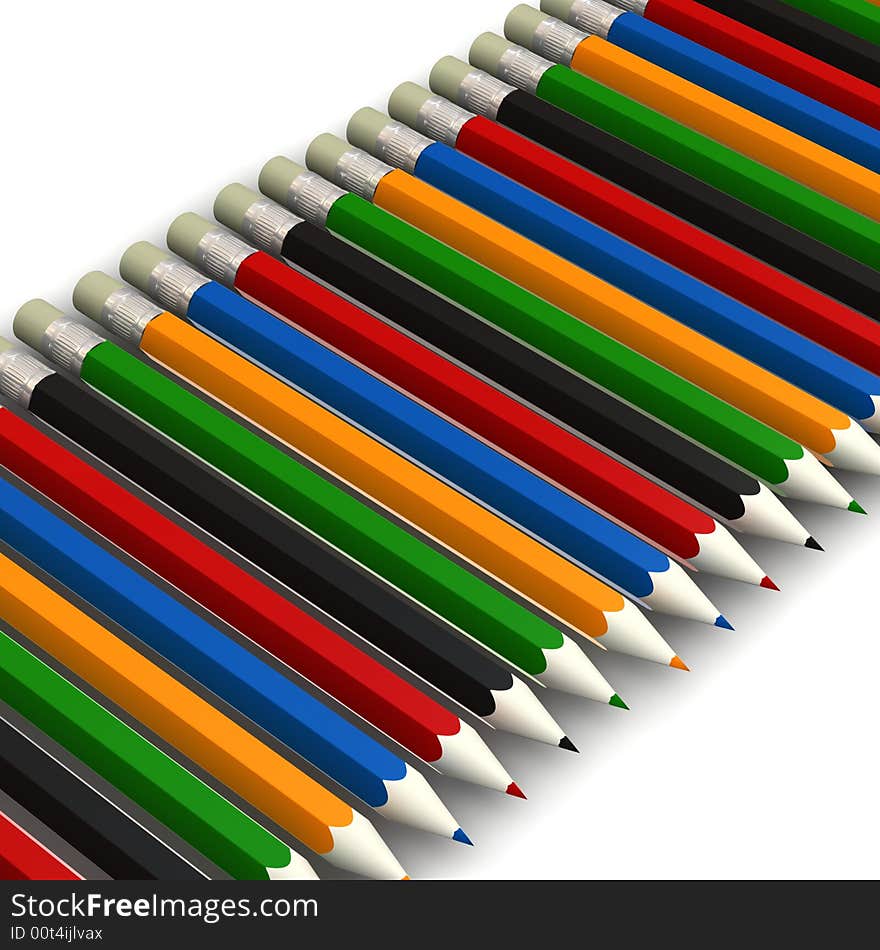 Coloured pencils - 3d render - isolated on white background