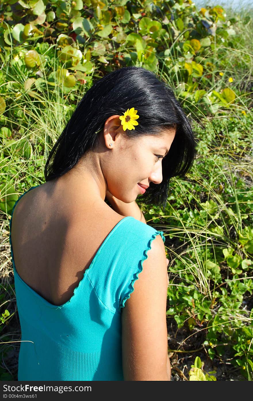 Woman with her back turned towards the camera. Woman with her back turned towards the camera