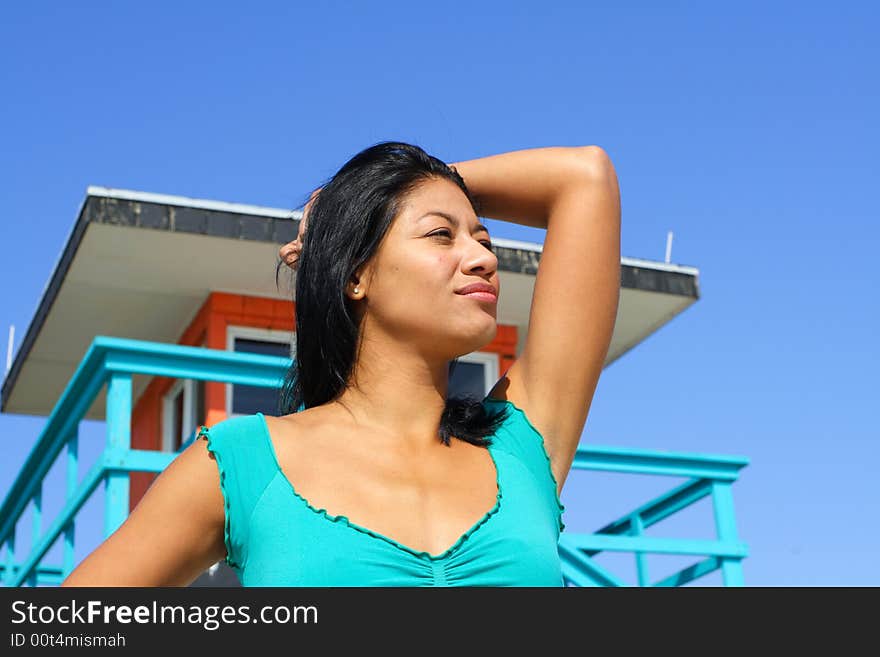 Woman near a Lifeguard Hut