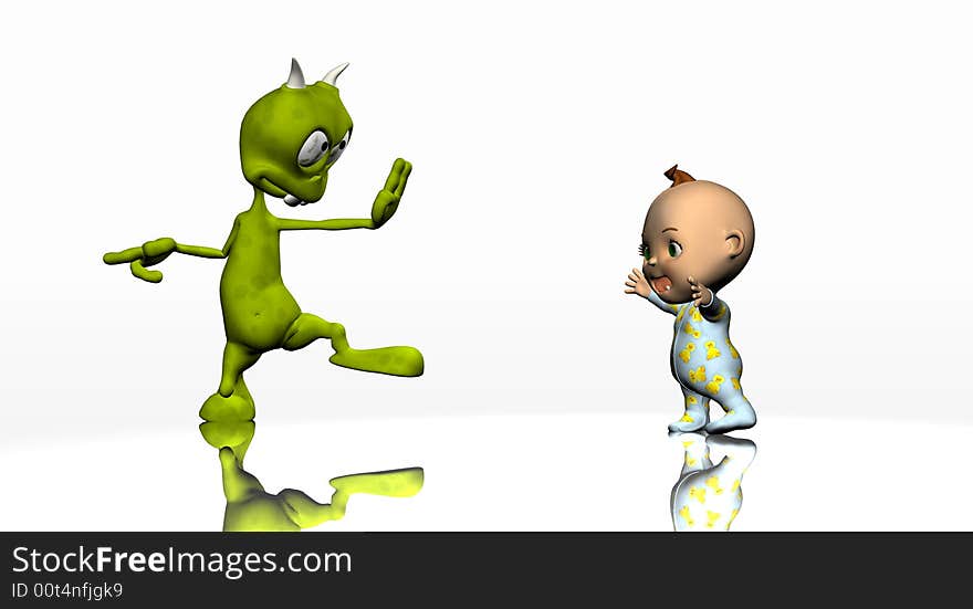 Digital render of cartoon alien