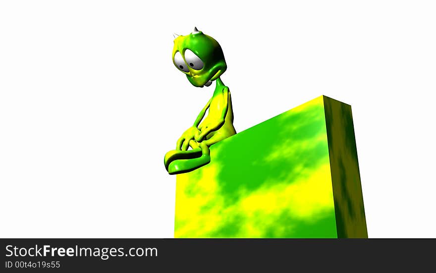 Digital render of cartoon alien