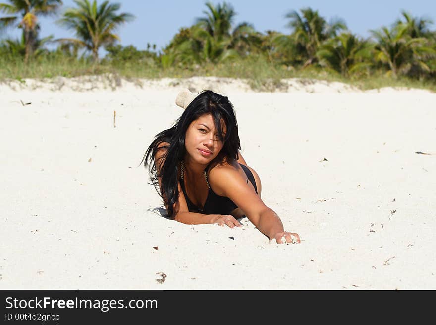 Woman Crawling On The Beach